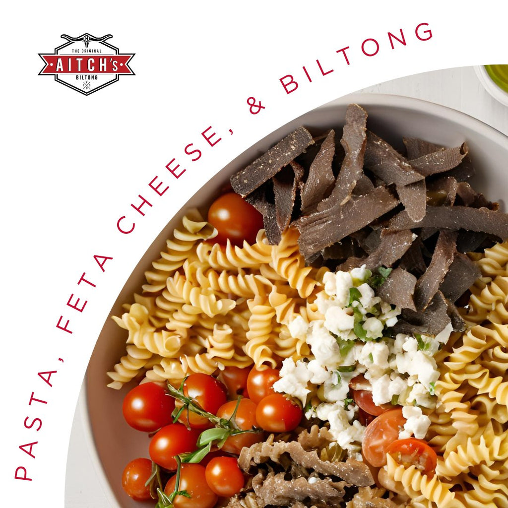 Pasta with Feta Cheese, Cherry Tomatoes, and Biltong